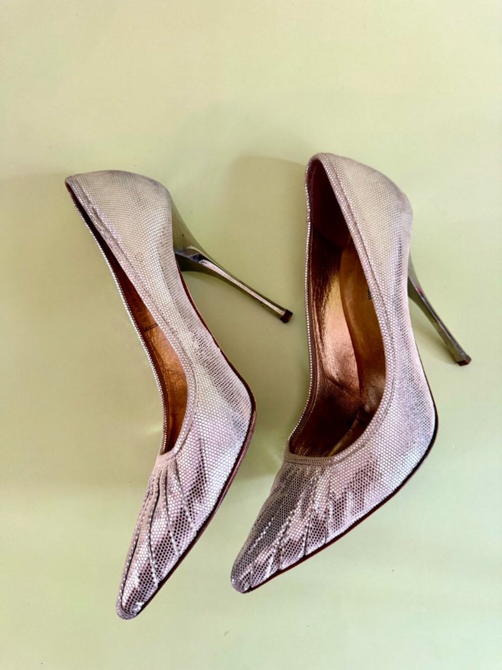 Roberto Cavalli Pink Lizard Metallic Curved Heel Pumps Italy 39.5 US 9 - Picture 5 of 8